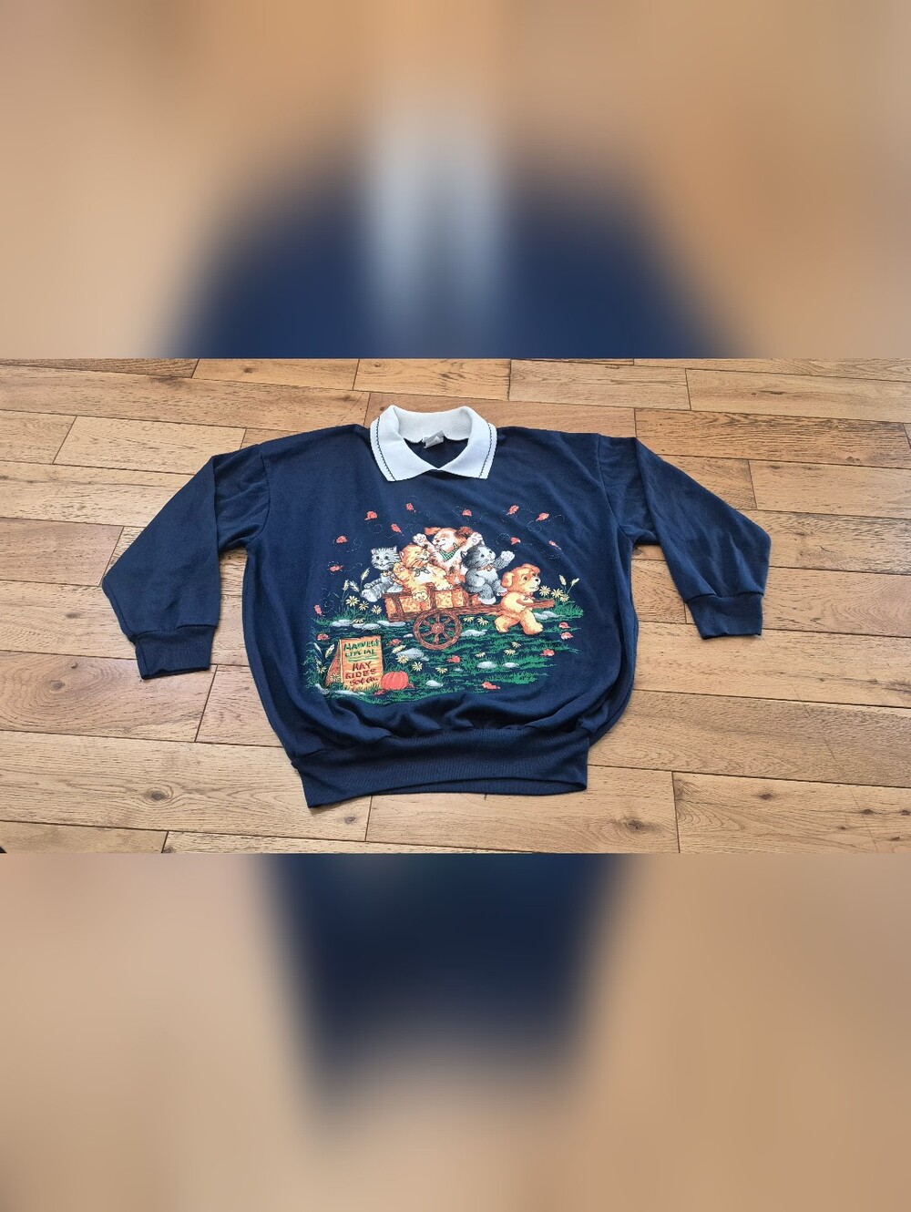 Navy Kids Polo Top with Harvest Animal Wagon Graphic
